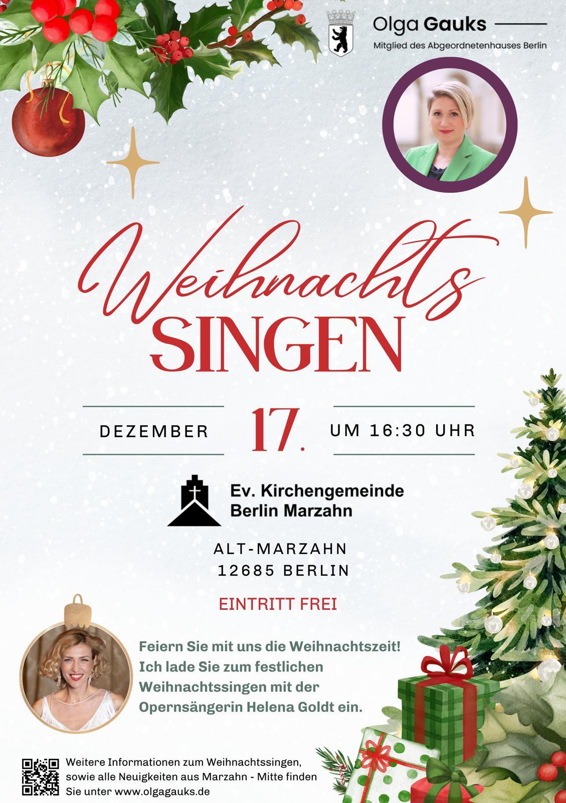 Weihnachtssingen mit der Opernsängerin Helena Goldt in der Dorfkirche in Alt-Marzahn 